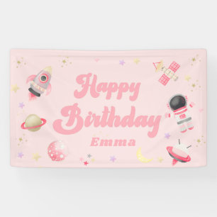 Pink Space Bonne Bannière d'anniversaire