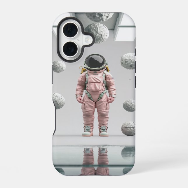 Pink Space Explorer – Cartoon Astronaut iPhone 16 Case (Back)