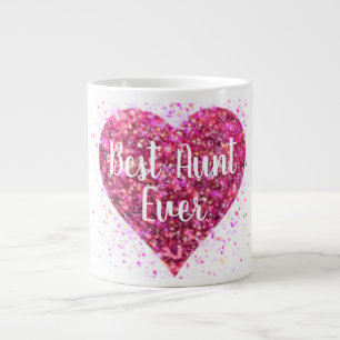 Pink sparking glitter heart best Aunt ever Large Coffee Mug