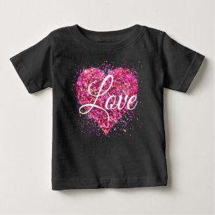 Pink sparking glitter heart love baby T-Shirt