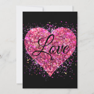 Pink sparking glitter heart love  holiday card