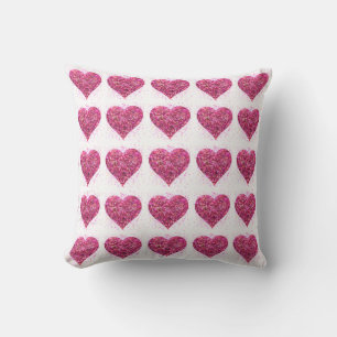 Pink sparking glitter heart love throw pillow
