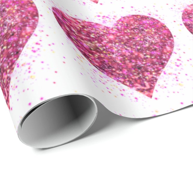 Pink sparking glitter heart love wrapping paper (Roll Corner)