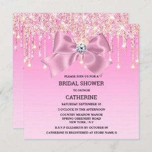 Pink sparkle bow diamond shimmer lights elegant invitation