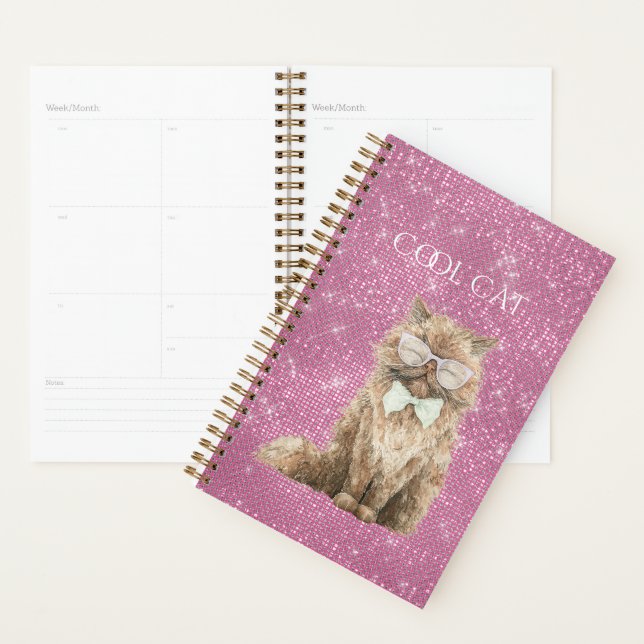 Pink Sparkle Brown Cool Cat Glasses   Planner (Display)