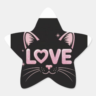 Pink Sparkle Cat Star Sticker