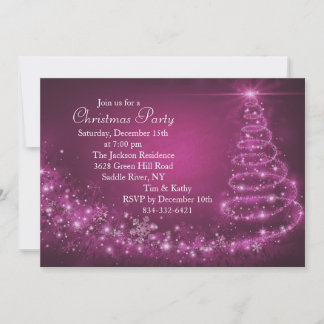 Pink Sparkle Christmas Tree Party Invitation