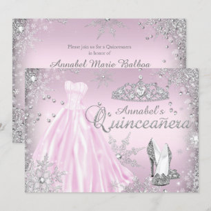 Pink Sparkle Dress Tiara Quinceanera Invitation