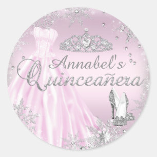 Pink Sparkle Dress Tiara Quinceanera Sticker