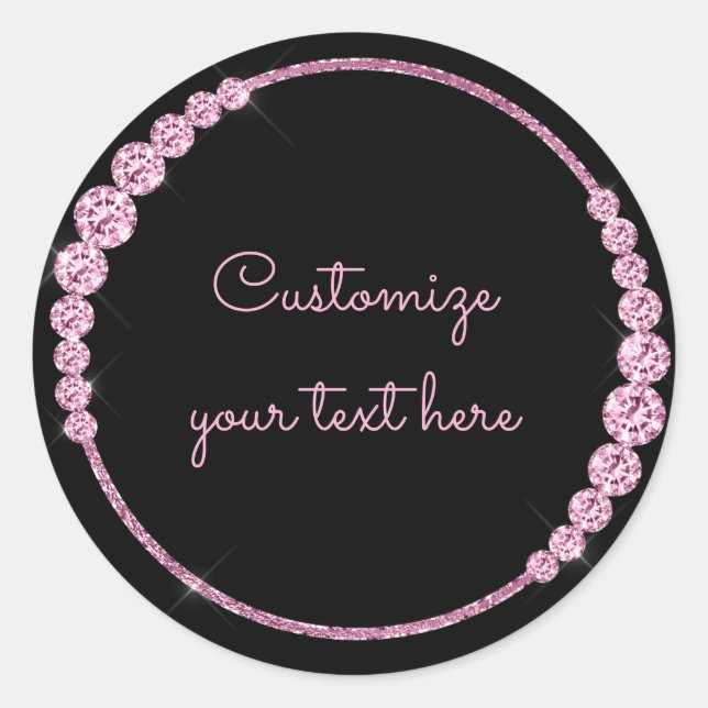 Pink Sparkle Gems Circle Customizable Classic Round Sticker (Front)