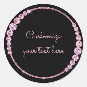 Pink Sparkle Gems Circle Customizable Classic Round Sticker