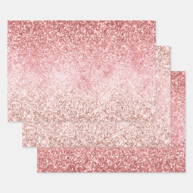Pink Sparkle Girly Glitzy Glam Glitter Wrapping Paper Sheet (Set)