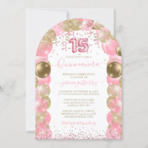 Pink Sparkle Glam Quinceañera Balloon Invitation