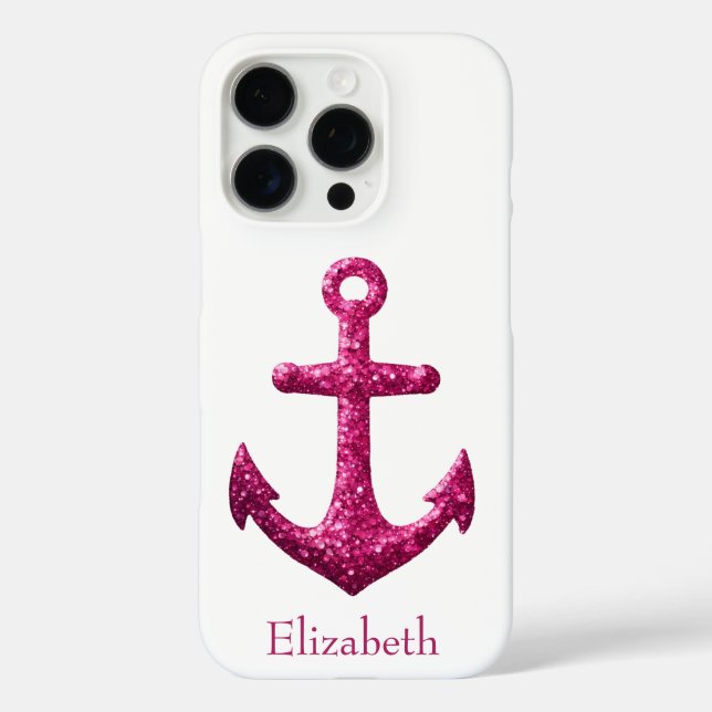 Pink Sparkle Glitter Nautical Sailing Anchor Name Case-Mate iPhone Case (Back)