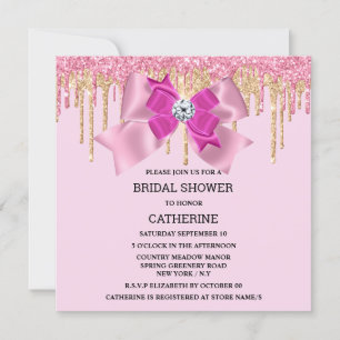 Pink sparkle gold bow diamond shimmer lights  invitation