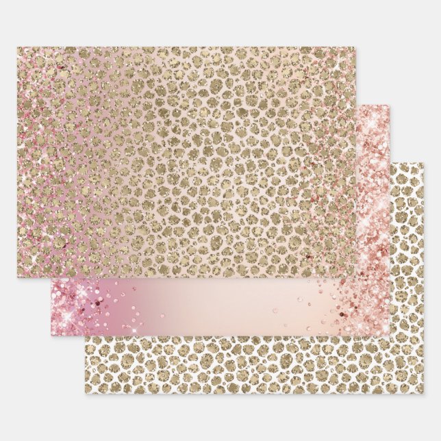 Pink Sparkle Gold Leopard Print       Wrapping Paper Sheet (Set)