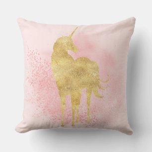 Pink Sparkle Gold Unicorn Throw Pillow