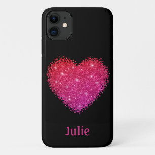 Pink Sparkle Heart Personalized iPhone 11 Case