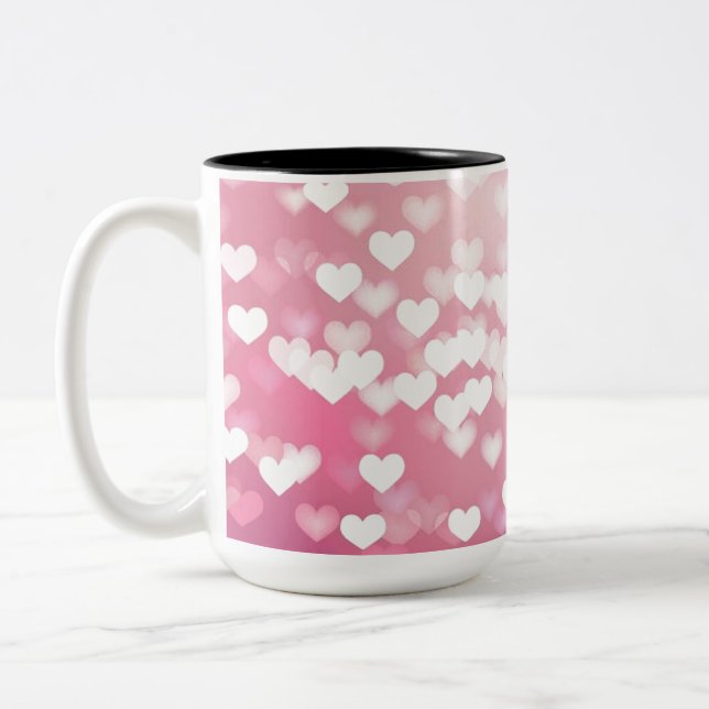 Pink Sparkle Hearts Pattern Coffee Mug (Left)