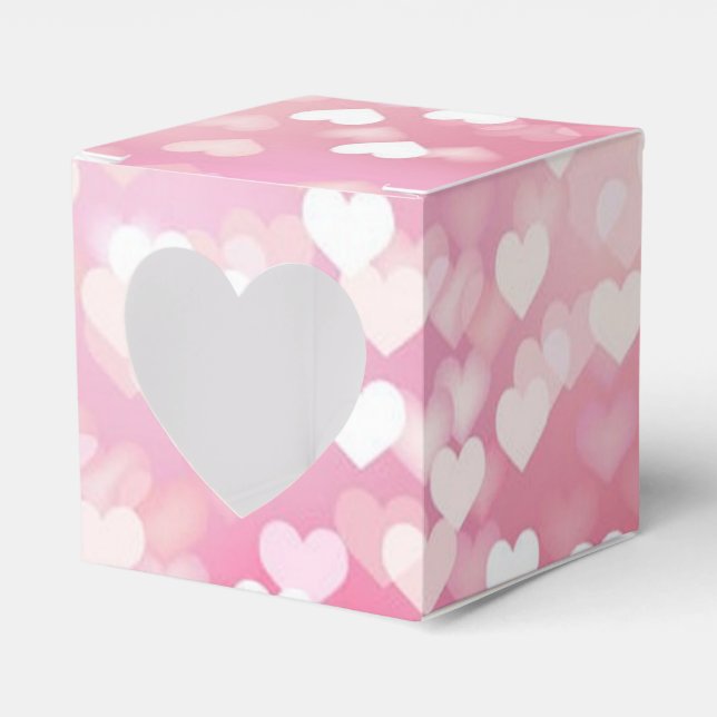 Pink Sparkle Hearts Pattern Heart Favour Box (Front Side)