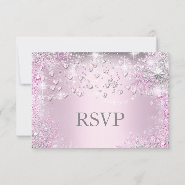 Pink Sparkle Hearts RSVP Card (Front)