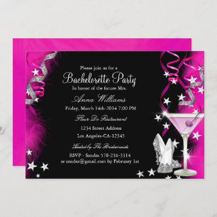 Pink Sparkle Heels & Cocktail Bachelorette Party 2 Invitation