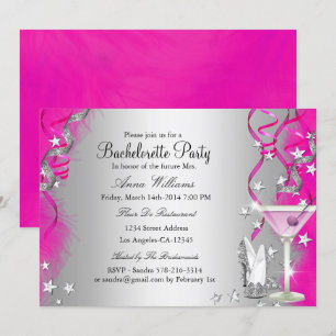 Pink Sparkle Heels & Cocktail Bachelorette Party Invitation