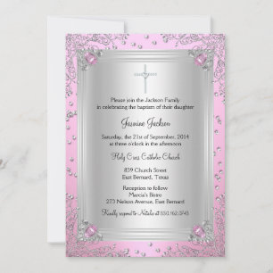 Pink Sparkle Jewel Baptism/Christening Invitation