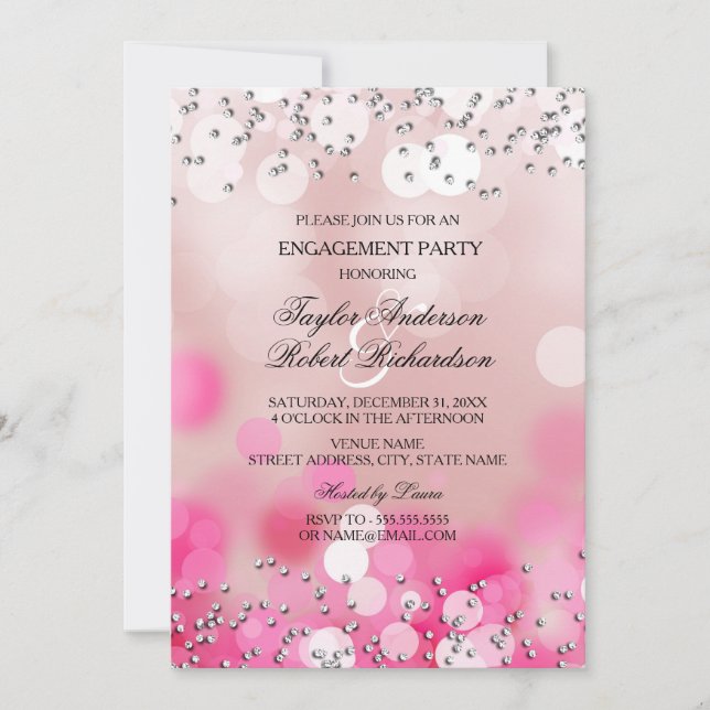 Pink Sparkle Lights Engagement Party Invitation (Front)