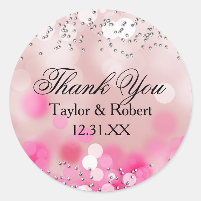 Pink Sparkle Lights Thank You Sticker (Front)