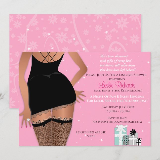 Pink Sparkle Lingerie Bridal Shower Invitation (Front/Back)