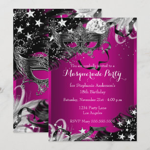 Pink Sparkle Magical Night Masquerade Party Invite