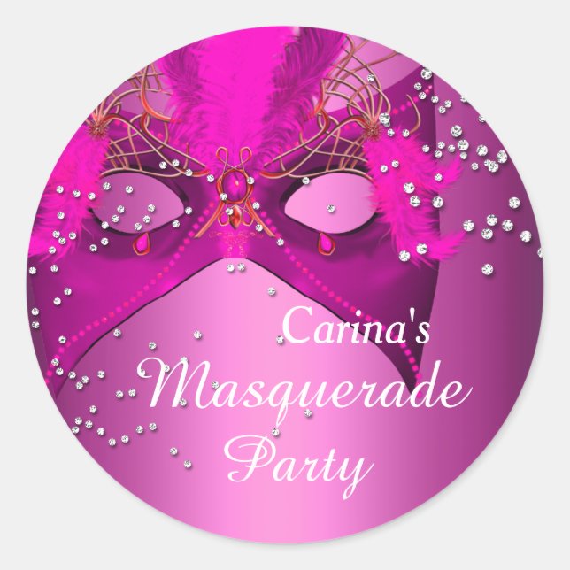 Pink Sparkle Masquerade Party Sticker (Front)