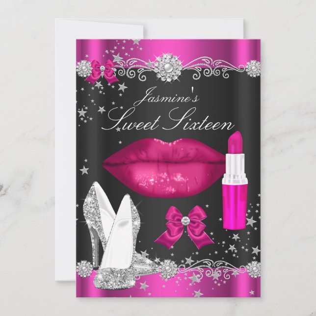 Pink Sparkle Night Sweet 16 Invitations (Front)