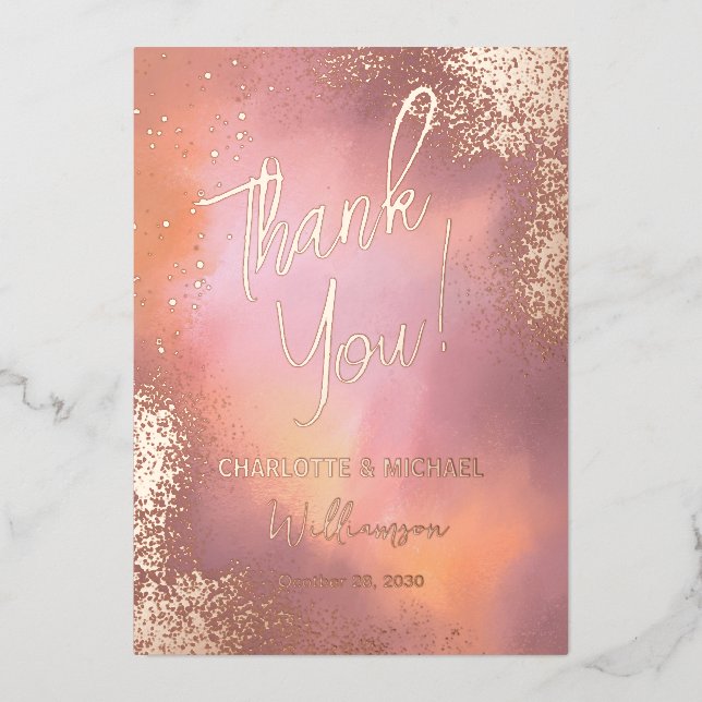 Pink Sparkle Photo Overlay Wedding Thank You (Front)
