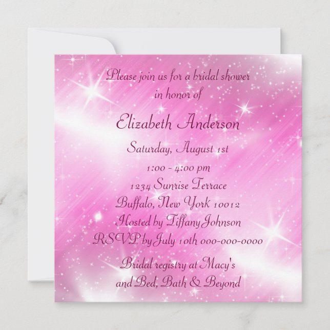 Pink Sparkle Pink Bridal Shower Invitation (Front)