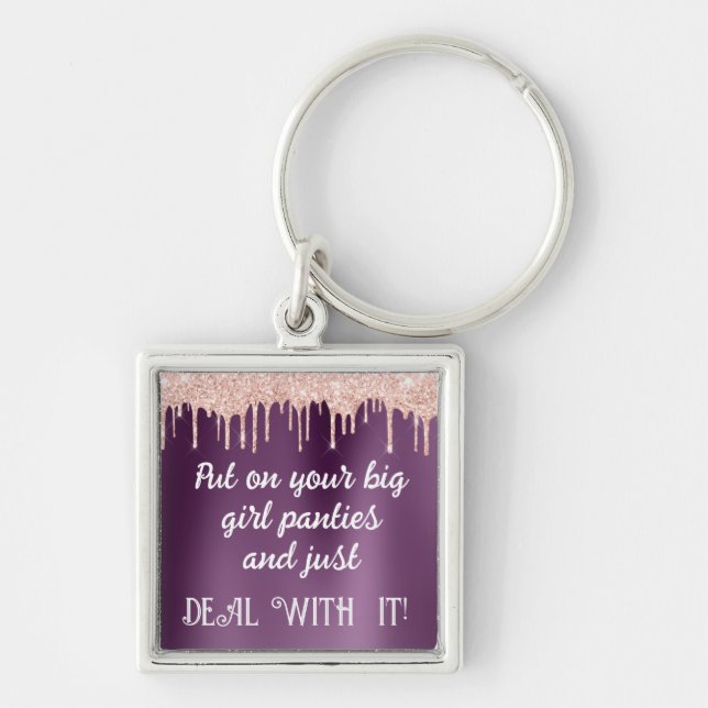 Pink Sparkle/Plum-Big Girl Panties-Deal With It!  Keychain (Front)
