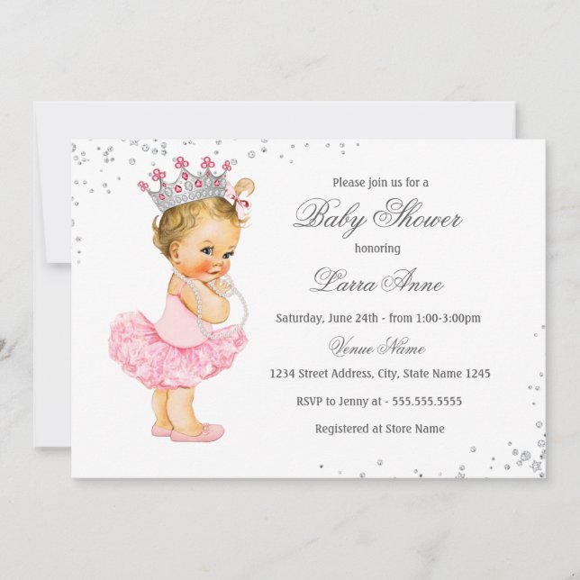 Pink Sparkle Princess Baby Shower Invitation (Front)
