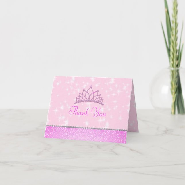 Pink Sparkle Princess Thank You Card (Front)