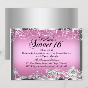 Pink Sparkle Princess Theme Sweet 16 Invitation