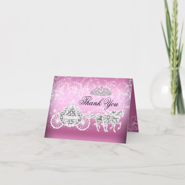 Pink Sparkle Princess Theme Thank You Card (Front)
