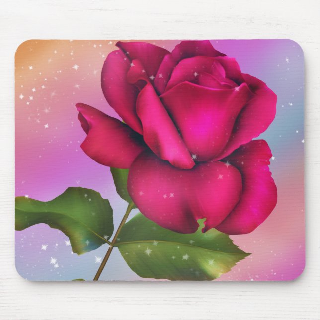 Pink Sparkle Rose Rainbow Pastel Floral Mouse Pad (Front)