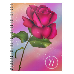 Pink Sparkle Rose Rainbow Pastel Floral Notebook