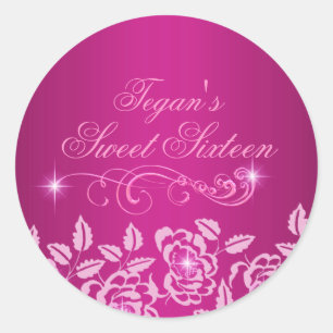 Pink Sparkle Rose Sweet 16 Envelope Sticker/seal Classic Round Sticker