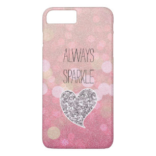 Pink Sparkle Silver Glitter Heart iPhone 8 Plus/7 Plus Case