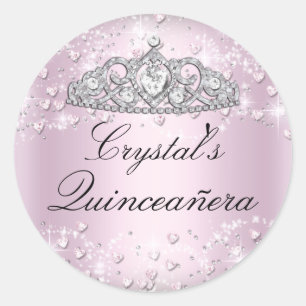 Pink Sparkle Tiara & Hearts Quinceanera Sticker