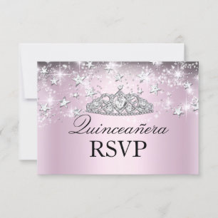Pink Sparkle Tiara Stars Quinceanera RSVP