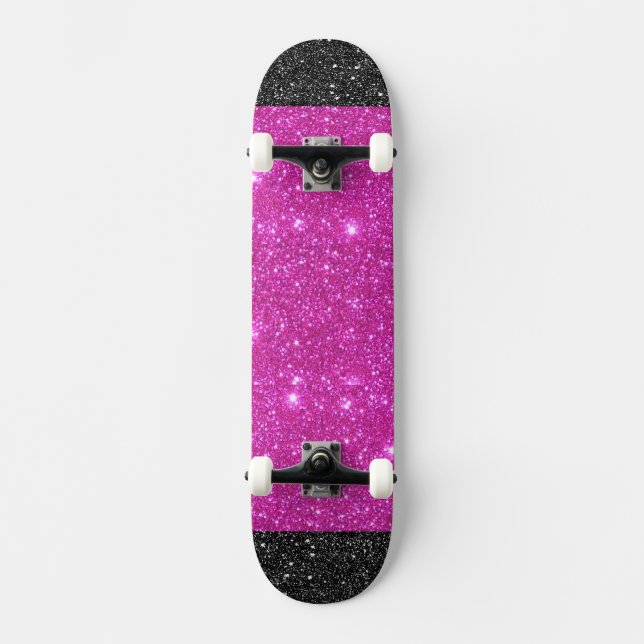 Pink Sparkle w Black Star Ends Girls Skateboard (Front)