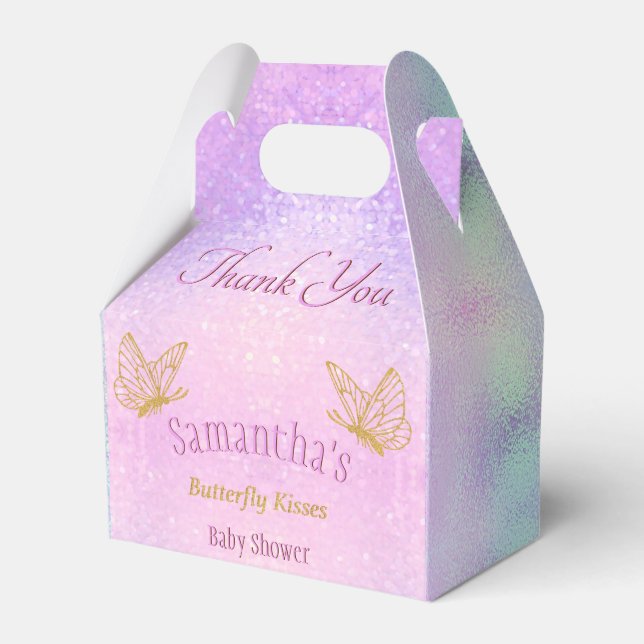 Pink Sparkle Whimsical Butterfly Baby Shower Favor Box (Front Side)