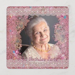 Pink Sparkle Womans Pink Photo 83rd Birthday Party Invitation